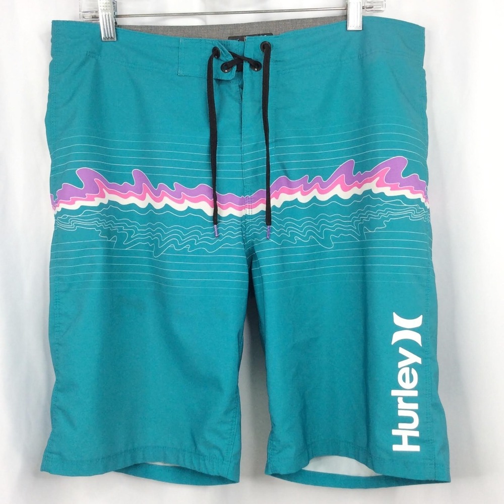 Hurley Board Shorts Men's Size 34 Teal Magenta Surfing Beach
